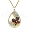 Collares con Dije 04.284.0022.1.20 Oro Laminado, Diseño de Gota y Mariposa, con Granate Zirconia Cubica and Blanca Micro Pave, Pulido, Tono Dorado (02 MM Thickness, 20 Inches Length)