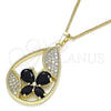 Collares con Dije 04.284.0022.2.20 Oro Laminado, Diseño de Gota y Mariposa, con Negro Zirconia Cubica and Blanca Micro Pave, Pulido, Tono Dorado (02 MM Thickness, 20 Inches Length)