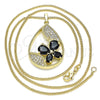 Collares con Dije 04.284.0022.2.20 Oro Laminado, Diseño de Gota y Mariposa, con Negro Zirconia Cubica and Blanca Micro Pave, Pulido, Tono Dorado (02 MM Thickness, 20 Inches Length)