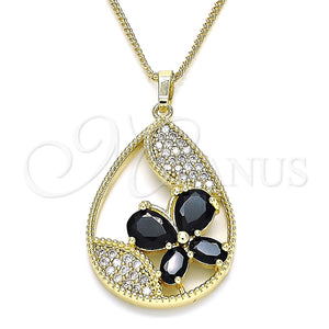 Collares con Dije 04.284.0022.2.20 Oro Laminado, Diseño de Gota y Mariposa, con Negro Zirconia Cubica and Blanca Micro Pave, Pulido, Tono Dorado (02 MM Thickness, 20 Inches Length)