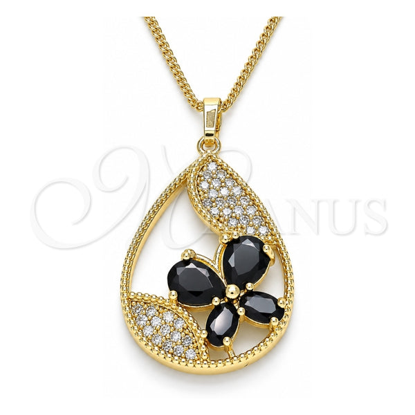Collares con Dije 04.284.0022.2.20 Oro Laminado, Diseño de Gota y Mariposa, con Zirconia Cubica Negro y Micro Pave Blanca, Pulido, Tono Dorado (Grosor 02 MM, 20 Pulgadas de Largo)