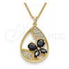 Collares con Dije 04.284.0022.2.20 Oro Laminado, Diseño de Gota y Mariposa, con Zirconia Cubica Negro y Micro Pave Blanca, Pulido, Tono Dorado (Grosor 02 MM, 20 Pulgadas de Largo)