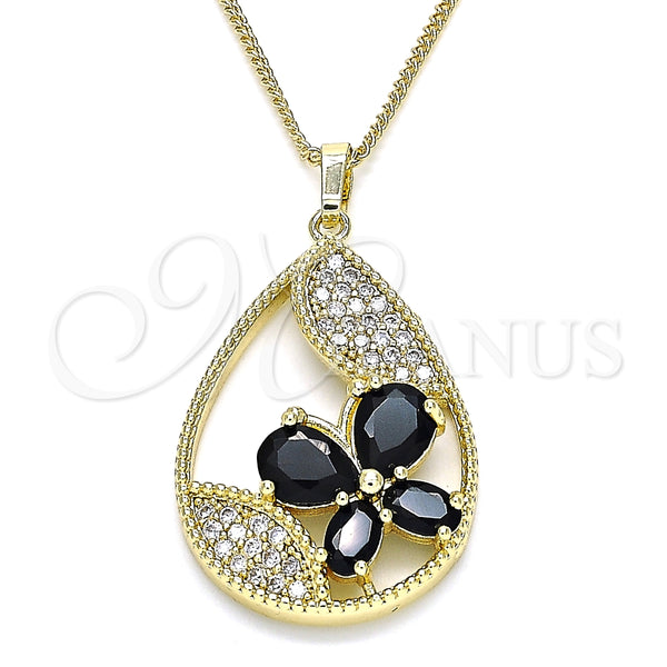 Collares con Dije 04.284.0022.2.20 Oro Laminado, Diseño de Gota y Mariposa, con Negro Zirconia Cubica and Blanca Micro Pave, Pulido, Tono Dorado (02 MM Thickness, 20 Inches Length)