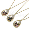 Collares con Dije 04.284.0022.2.20 Oro Laminado, Diseño de Gota y Mariposa, con Negro Zirconia Cubica and Blanca Micro Pave, Pulido, Tono Dorado (02 MM Thickness, 20 Inches Length)