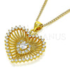 Collares con Dije 04.213.0177.20 Oro Laminado, Diseño de Corazón, con Blanca Zirconia Cubica and Blanca Micro Pave, Pulido, Tono Dorado (02 MM Thickness, 20 Inches Length)