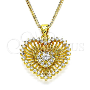 Collares con Dije 04.213.0177.20 Oro Laminado, Diseño de Corazón, con Blanca Zirconia Cubica and Blanca Micro Pave, Pulido, Tono Dorado (02 MM Thickness, 20 Inches Length)