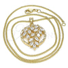 Collares con Dije 04.213.0178.20 Oro Laminado, Diseño de Oja, con Blanca Zirconia Cubica, Pulido, Tono Dorado (02 MM Thickness, 20 Inches Length)