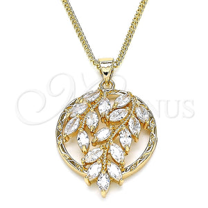 Collares con Dije 04.213.0178.20 Oro Laminado, Diseño de Oja, con Blanca Zirconia Cubica, Pulido, Tono Dorado (02 MM Thickness, 20 Inches Length)