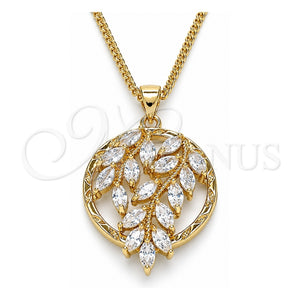 Collares con Dije 04.213.0178.20 Oro Laminado, Diseño de Oja, con Zirconia Cubica Blanca, Pulido, Tono Dorado (Grosor 02 MM, 20 Pulgadas de Largo)