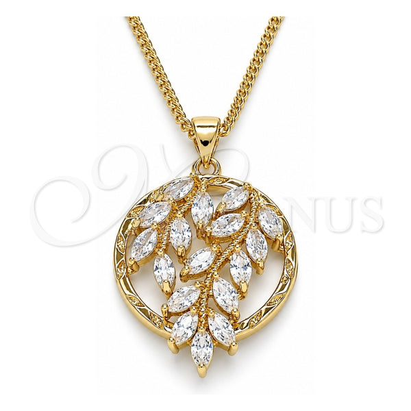 Collares con Dije 04.213.0178.20 Oro Laminado, Diseño de Oja, con Zirconia Cubica Blanca, Pulido, Tono Dorado (Grosor 02 MM, 20 Pulgadas de Largo)