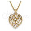 Collares con Dije 04.213.0178.20 Oro Laminado, Diseño de Oja, con Zirconia Cubica Blanca, Pulido, Tono Dorado (Grosor 02 MM, 20 Pulgadas de Largo)