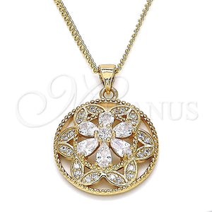 Collares con Dije 04.213.0179.20 Oro Laminado, Diseño de Flor, con Blanca Zirconia Cubica, Pulido, Tono Dorado (02 MM Thickness, 20 Inches Length)