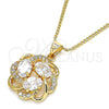 Collares con Dije 04.213.0180.20 Oro Laminado, Diseño de Flor, con Blanca Zirconia Cubica and Blanca Micro Pave, Pulido, Tono Dorado (02 MM Thickness, 20 Inches Length)