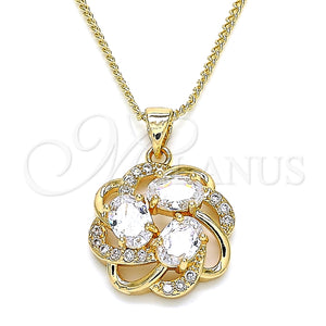 Collares con Dije 04.213.0180.20 Oro Laminado, Diseño de Flor, con Blanca Zirconia Cubica and Blanca Micro Pave, Pulido, Tono Dorado (02 MM Thickness, 20 Inches Length)