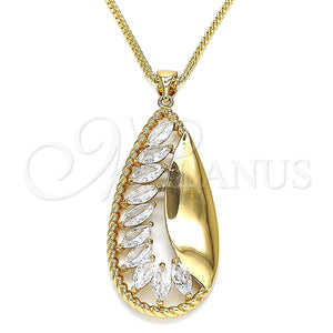 Collares con Dije 04.213.0181.20 Oro Laminado, Diseño de Gota, con Blanca Zirconia Cubica and Blanca Micro Pave, Pulido, Tono Dorado (02 MM Thickness, 20 Inches Length)
