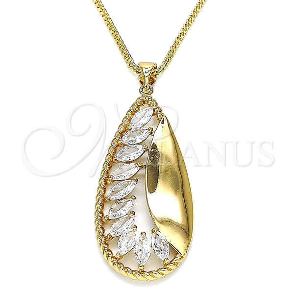 Collares con Dije 04.213.0181.20 Oro Laminado, Diseño de Gota, con Blanca Zirconia Cubica and Blanca Micro Pave, Pulido, Tono Dorado (02 MM Thickness, 20 Inches Length)