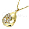 Collares con Dije 04.213.0182.20 Oro Laminado, Diseño de Gota, con Blanca Zirconia Cubica and Blanca Micro Pave, Pulido, Tono Dorado (02 MM Thickness, 20 Inches Length)