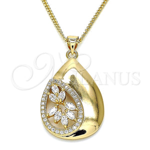 Collares con Dije 04.213.0182.20 Oro Laminado, Diseño de Gota, con Blanca Zirconia Cubica and Blanca Micro Pave, Pulido, Tono Dorado (02 MM Thickness, 20 Inches Length)