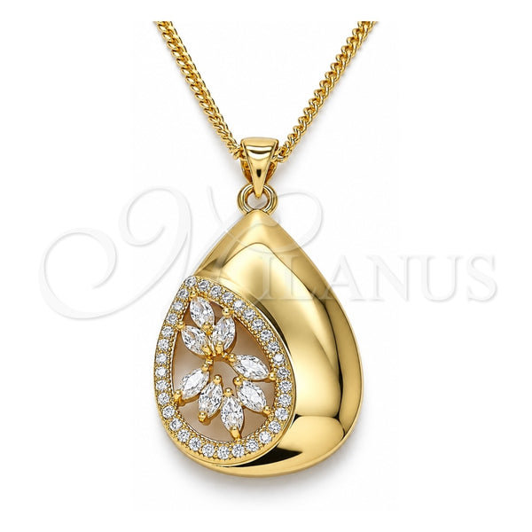 Collares con Dije 04.213.0182.20 Oro Laminado, Diseño de Gota, con Zirconia Cubica Blanca y Micro Pave Blanca, Pulido, Tono Dorado (Grosor 02 MM, 20 Pulgadas de Largo)