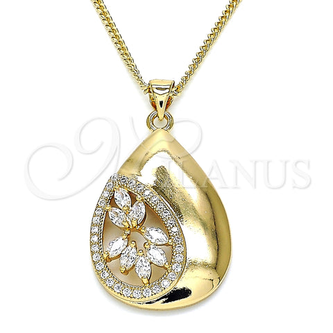 Collares con Dije 04.213.0182.20 Oro Laminado, Diseño de Gota, con Blanca Zirconia Cubica and Blanca Micro Pave, Pulido, Tono Dorado (02 MM Thickness, 20 Inches Length)