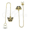 Arete Violador 02.253.0005.1 Oro Laminado, Diseño de Mariposa, con Negro Cristal, Pulido, Tono Dorado