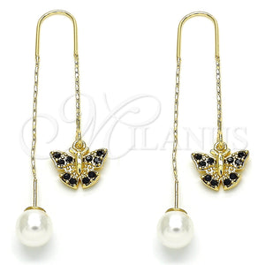 Arete Violador 02.253.0005.1 Oro Laminado, Diseño de Mariposa, con Negro Cristal, Pulido, Tono Dorado