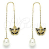 Arete Violador 02.253.0005.1 Oro Laminado, Diseño de Mariposa, con Negro Cristal, Pulido, Tono Dorado