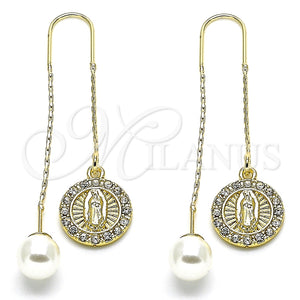 Arete Violador 02.253.0007 Oro Laminado, Diseño de Guadalupe, con Blanca Cristal, Pulido, Tono Dorado