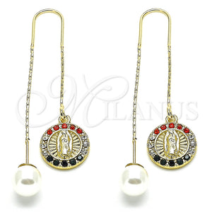 Arete Violador 02.253.0007.1 Oro Laminado, Diseño de Guadalupe, con Multicolor Cristal, Pulido, Tono Dorado