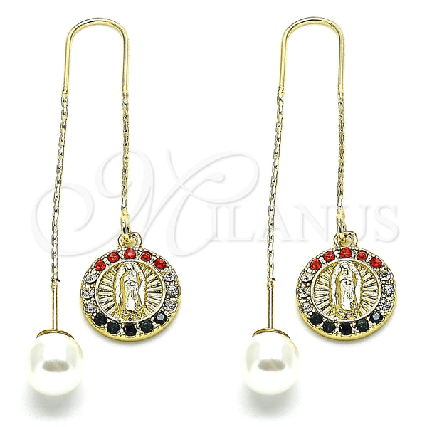 Arete Violador 02.253.0007.1 Oro Laminado, Diseño de Guadalupe, con Multicolor Cristal, Pulido, Tono Dorado