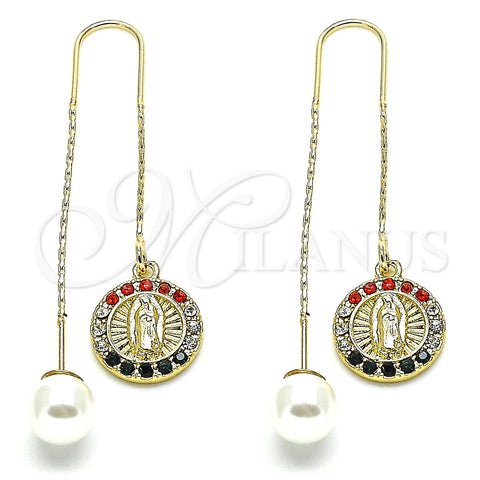 Arete Violador 02.253.0007.1 Oro Laminado, Diseño de Guadalupe, con Multicolor Cristal, Pulido, Tono Dorado