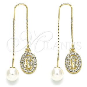 Arete Violador 02.253.0008 Oro Laminado, Diseño de Guadalupe, con Blanca Cristal, Pulido, Tono Dorado