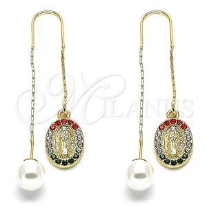 Arete Violador 02.253.0008.1 Oro Laminado, Diseño de Guadalupe, con Multicolor Cristal, Pulido, Tono Dorado