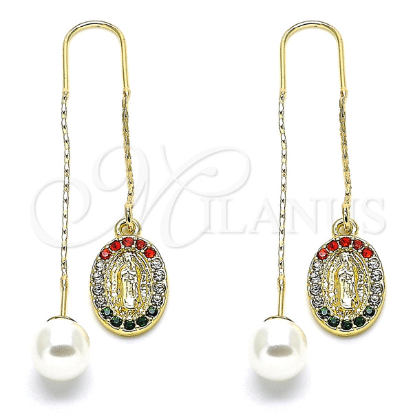 Arete Violador 02.253.0008.1 Oro Laminado, Diseño de Guadalupe, con Multicolor Cristal, Pulido, Tono Dorado