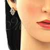 Juego de Arete y Dije de Adulto 10.284.0005 Oro Laminado, Diseño de Mano de Dios y Judaica, con Micro Pave Blanca, Pulido, Tono Dorado