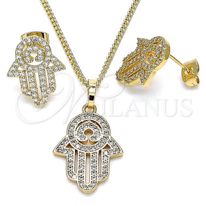 Juego de Arete y Dije de Adulto 10.284.0005 Oro Laminado, Diseño de Mano de Dios, con Blanca Micro Pave, Pulido, Tono Dorado