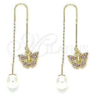 Arete Violador 02.253.0005.3 Oro Laminado, Diseño de Mariposa, con Rosado Cristal, Pulido, Tono Dorado
