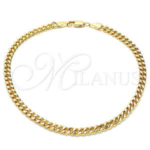 Tobillera Básica 04.63.1397.10 Oro Laminado, Diseño de Miami Cubana, Pulido, Tono Dorado (Calibre 120, Grosor 04.3 MM, 10 Pulgadas de Largo)