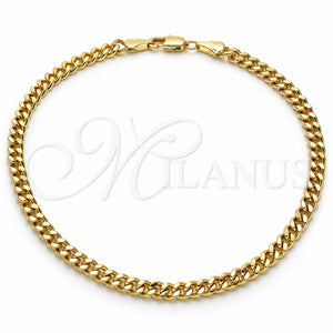 Tobillera Básica 04.63.1397.10 Oro Laminado, Diseño de Miami Cubana, Pulido, Tono Dorado (Calibre 120, Grosor 04.3 MM, 10 Pulgadas de Largo)