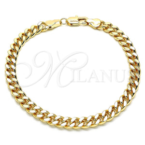 Pulsera Básica 04.63.1398.08 Oro Laminado, Diseño de Miami Cubana, Pulido, Tono Dorado (Calibre 160, Grosor 06 MM, 8 Pulgadas de Largo)