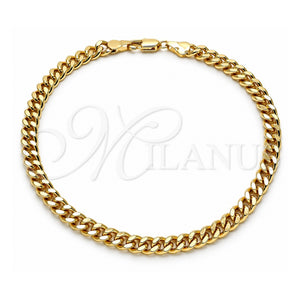 Tobillera Básica 04.63.1398.10 Oro Laminado, Diseño de Miami Cubana, Pulido, Tono Dorado (Calibre 160, Grosor 06 MM, 10 Pulgadas de Largo)