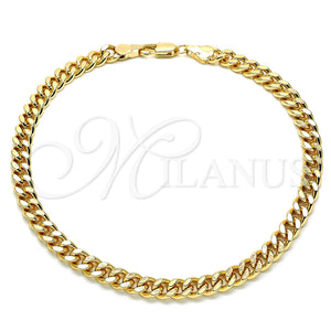 Tobillera Básica 04.63.1398.10 Oro Laminado, Diseño de Miami Cubana, Pulido, Tono Dorado (Calibre 160, Grosor 06 MM, 10 Pulgadas de Largo)