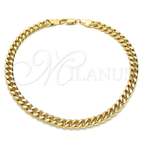 Tobillera Básica 04.63.1398.10 Oro Laminado, Diseño de Miami Cubana, Pulido, Tono Dorado (Calibre 160, Grosor 06 MM, 10 Pulgadas de Largo)