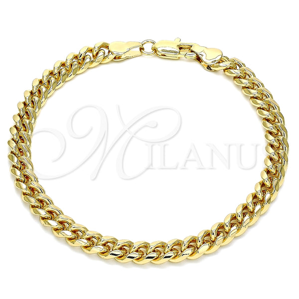 Pulsera Básica 04.63.1400.07 Oro Laminado, Diseño de Miami Cubana, Pulido, Tono Dorado (Calibre 160, Grosor 06 MM, 8 Pulgadas de Largo)