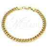 Pulsera Básica 04.63.1400.07 Oro Laminado, Diseño de Miami Cubana, Pulido, Tono Dorado (Calibre 160, Grosor 06 MM, 8 Pulgadas de Largo)