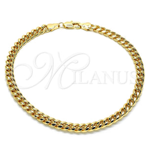 Tobillera Básica 04.63.1400.10 Oro Laminado, Diseño de Miami Cubana, Pulido, Tono Dorado (Calibre 160, Grosor 06 MM, 10 Pulgadas de Largo)