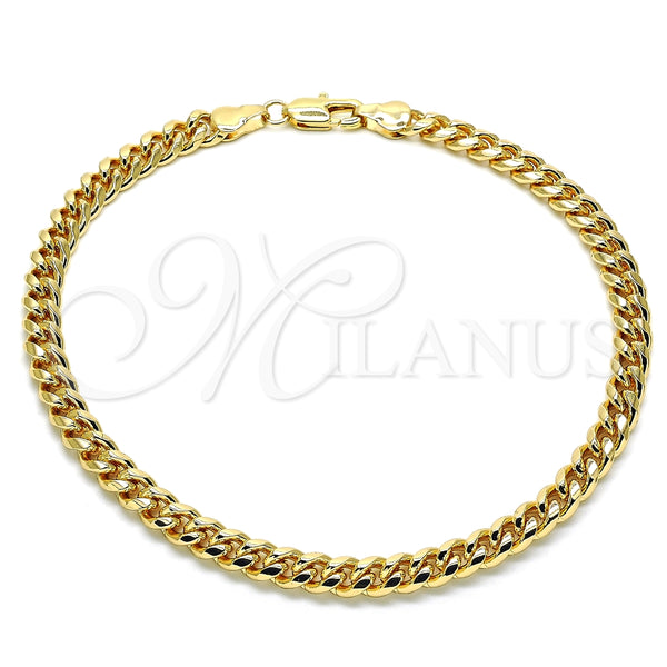 Tobillera Básica 04.63.1400.10 Oro Laminado, Diseño de Miami Cubana, Pulido, Tono Dorado (Calibre 160, Grosor 06 MM, 10 Pulgadas de Largo)