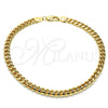 Tobillera Básica 04.63.1400.10 Oro Laminado, Diseño de Miami Cubana, Pulido, Tono Dorado (Calibre 160, Grosor 06 MM, 10 Pulgadas de Largo)