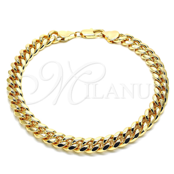 Tobillera Básica 5.223.010.10 Oro Laminado, Diseño de Miami Cubana, Pulido, Tono Dorado (230 Gauge, 08 MM Thickness, 10 Inches Length)