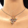 Collares con Dije 04.283.0014.2.20 Oro Laminado, Diseño de Libélula y Flor, con Multicolor Zirconia Cubica, Pulido, Tono Dorado (02 MM Thickness, 20 Inches Length)